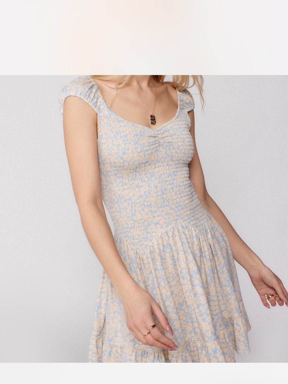 Urban Outfitters light blue Georgina smocked knit mini dress sz XL. NEW